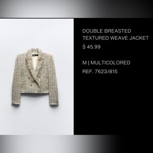 Zara Double Breasted Textured Blazer - Tan, Gray and Cream Size M EUC